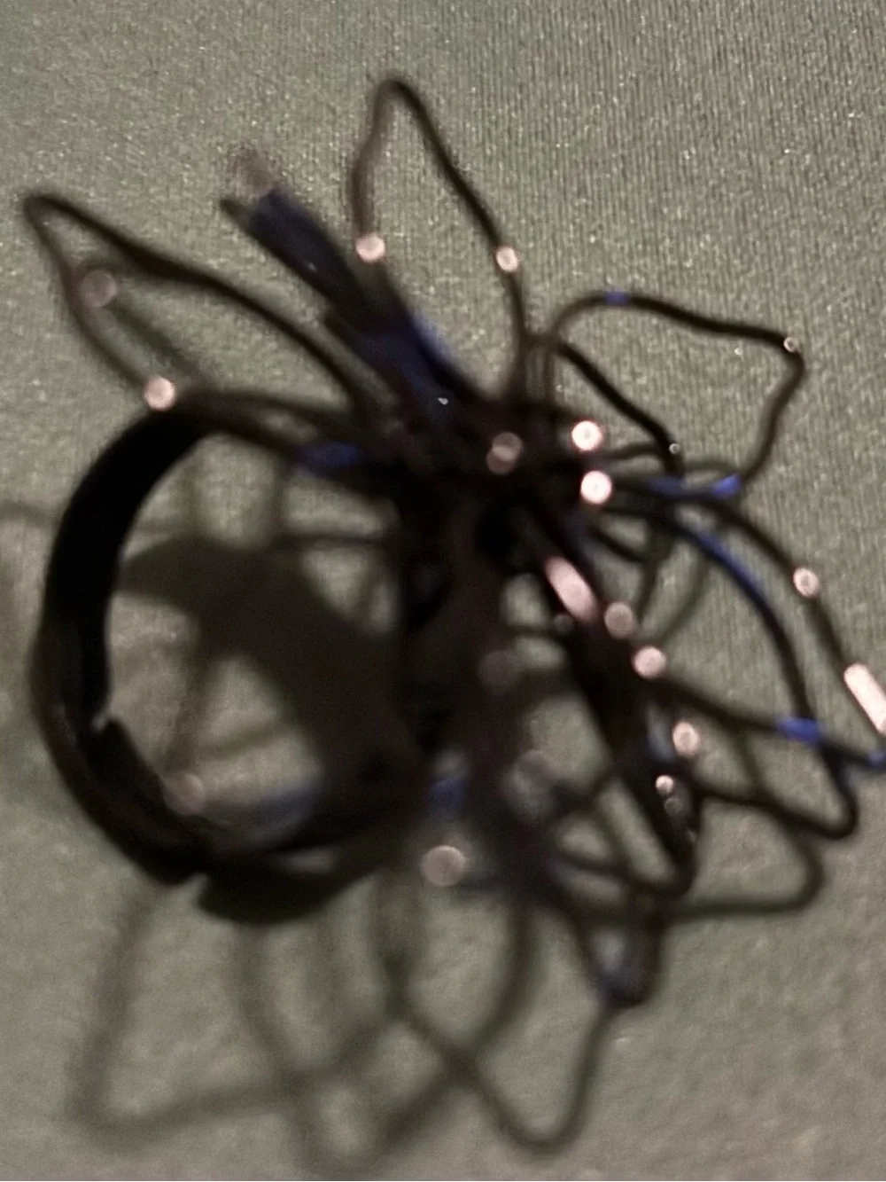Sterling Silver, Black, and Gold Floral Wire Open Cuff Bracelets  -with ring set